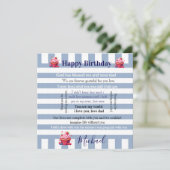 Happy Birthday Invitation Blue & White Stripe  Einladung (Stehend Vorderseite)