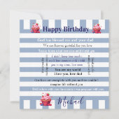 Happy Birthday Invitation Blue & White Stripe  Einladung (Vorderseite)