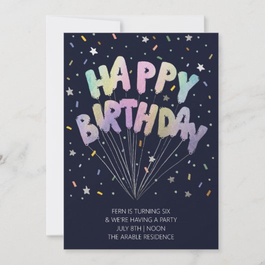 Happy birthday Invitation card in colorful letters Einladung (Vorderseite)