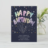 Happy birthday Invitation card in colorful letters Einladung (Stehend Vorderseite)