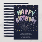 Happy birthday Invitation card in colorful letters Einladung (Vorne/Hinten)