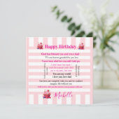 Happy Birthday Invitation Pink & White Stripe Einladung (Stehend Vorderseite)