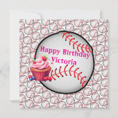 Happy Birthday Invitation Stripe Pink Baseball Einladung (Vorderseite)