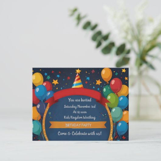 Happy Birthday Invite Postkarte (Stehend Vorderseite)