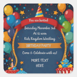 Happy Birthday Invite Quadratischer Aufkleber