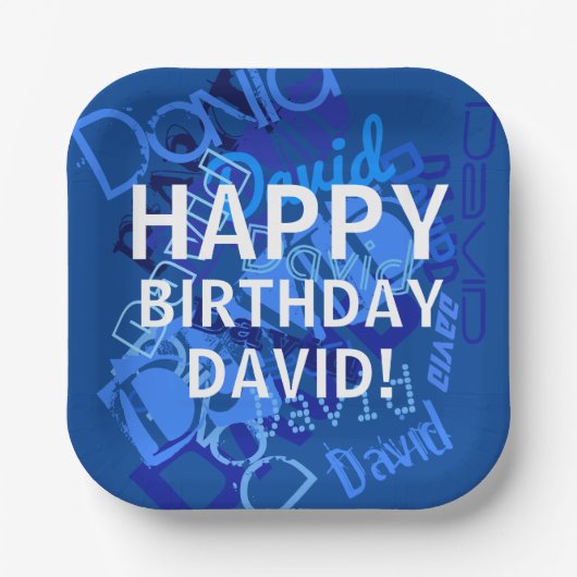 Happy Birthday (irgendein Name) Blue Pappteller (Vorderseite)
