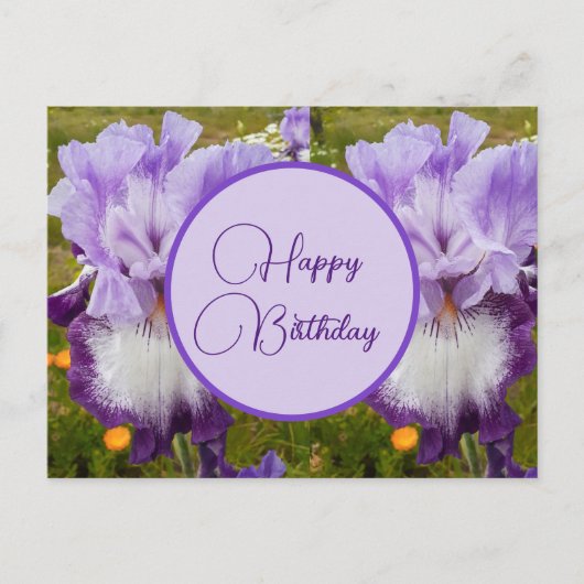 Happy Birthday Iris floral Ladys Postcard Postkarte (Vorderseite)
