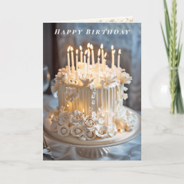 Happy Birthday Ivory Cake Candles Rose Karte