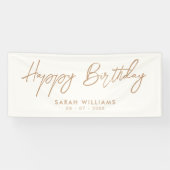 Happy Birthday Ivory Tan Modern Script Banner (Horizontal)