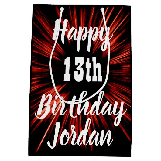 Happy Birthday JA AGE 13. Mittlere Geschenktüte (Rückseite)