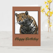 Happy Birthday Jaguar Illustration Karte (Gelbe Blume)