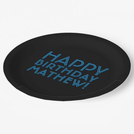 Happy Birthday (JEDER NAME) | Blau & Schwarz (oder Pappteller (Schrägansicht)
