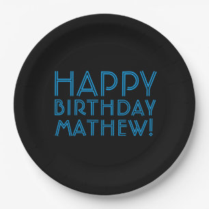Happy Birthday (JEDER NAME) Blau & Schwarz (oder Pappteller