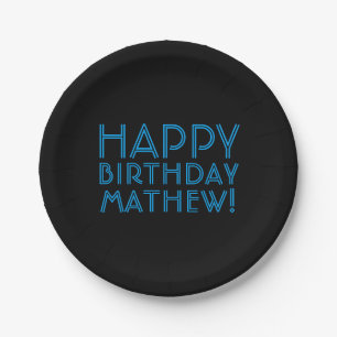 Happy Birthday (JEDER NAME) Blau & Schwarz (oder Pappteller