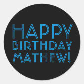 Happy Birthday (JEDER NAME) | Blau & Schwarz (oder Runder Aufkleber (Vorderseite)