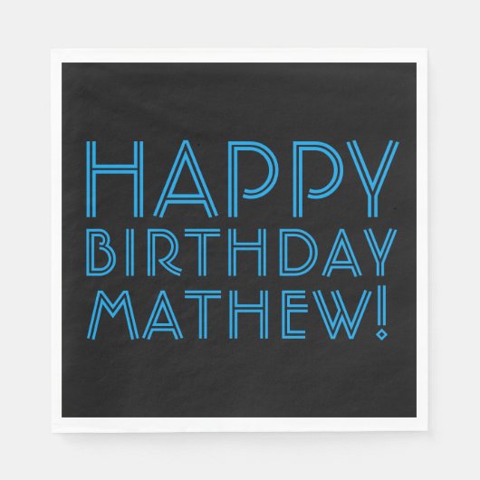 Happy Birthday (JEDER NAME) | Blau & Schwarz (oder Serviette (Vorderseite)