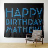 Happy Birthday (JEDER NAME) | Blau & Schwarz (oder Wandteppich (Beispiel (Horizontal))