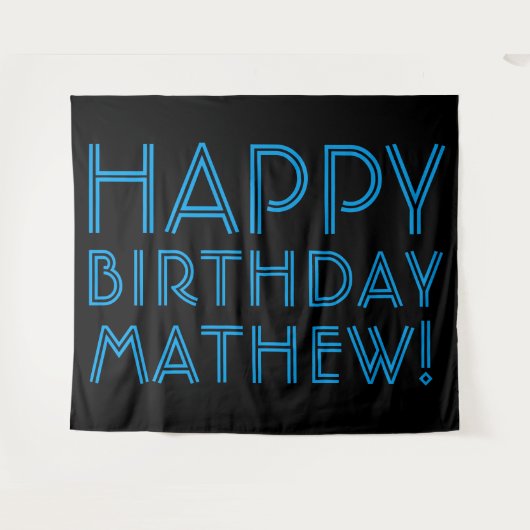 Happy Birthday (JEDER NAME) | Blau & Schwarz (oder Wandteppich (Vorderseite (Horizontal))