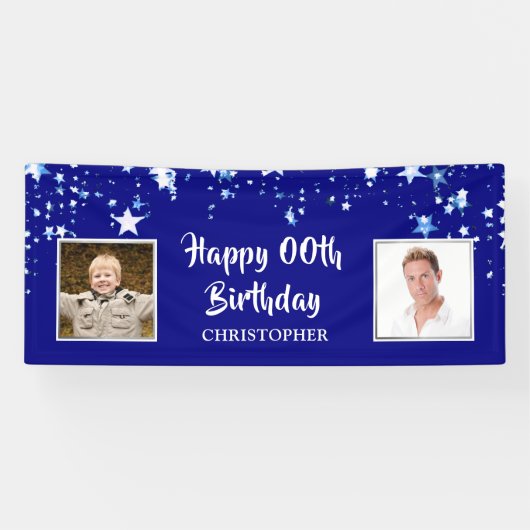 Happy Birthday JEDES ALTER Blue Stars Personalisie Banner (Horizontal)