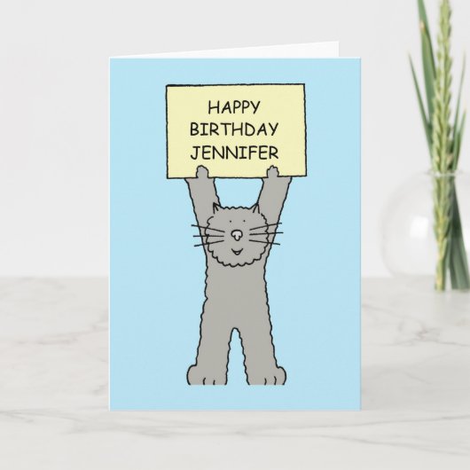 Happy Birthday Jennifer Cartoon Cat Karte (Vorderseite)