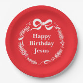 Happy Birthday Jesus | Hand Drawn Bow Christmas Pappteller (Vorderseite)