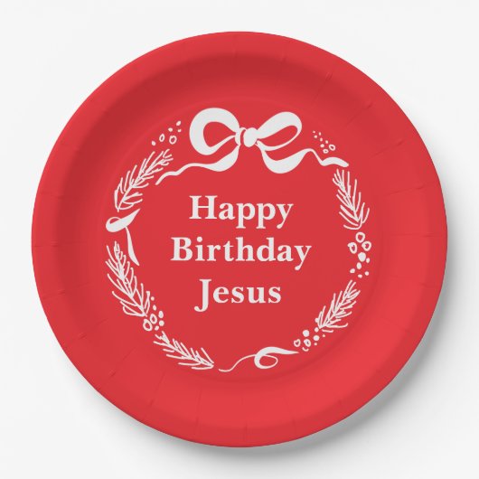 Happy Birthday Jesus | Hand Drawn Bow Christmas Pappteller (Vorderseite)
