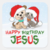Happy Birthday Jesus Quadratischer Aufkleber (Vorderseite)