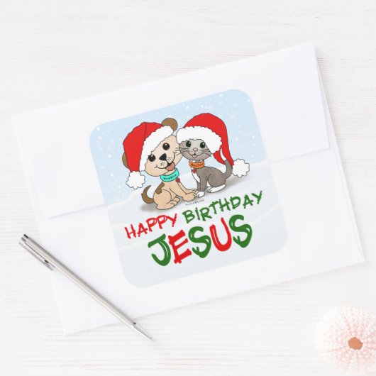 Happy Birthday Jesus Quadratischer Aufkleber (Umschlag)
