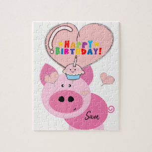 Happy Birthday Jigsaw Puzzle Pink Pig