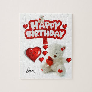 Happy Birthday Jigsaw Puzzle White Teddy Bar