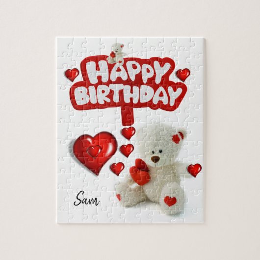 Happy Birthday Jigsaw Puzzle White Teddy Bar (Vertikal)