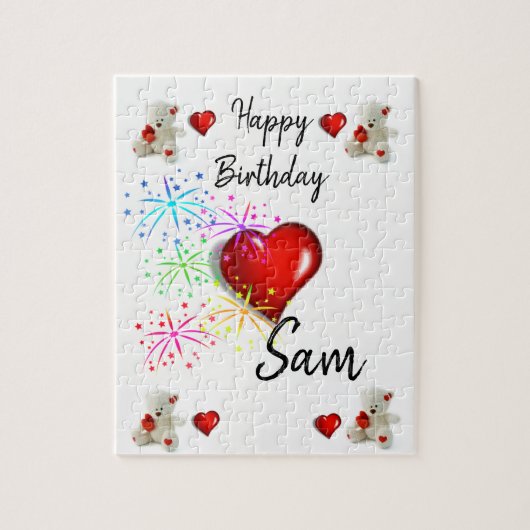 Happy Birthday Jigsaw Puzzle White Teddy Bar (Vertikal)