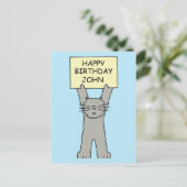 Happy Birthday John Cartoon Cat Postkarte (Stehend Vorderseite)