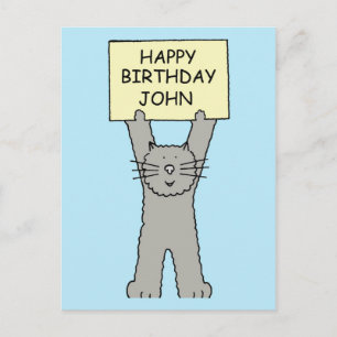 Happy Birthday John Cartoon Cat Postkarte