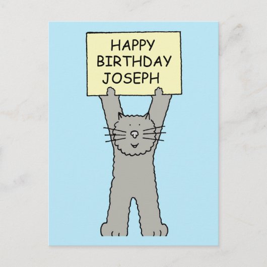 Happy Birthday Joseph Cartoon Cat Postkarte (Vorderseite)