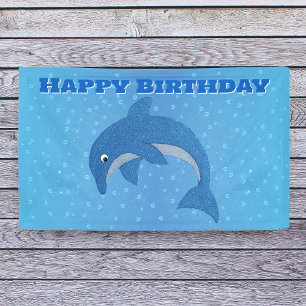 Happy Birthday Jumping Sparkle like blue Dolphin Banner