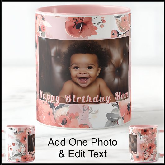Happy Birthday Junge Mutter Foto Niedlich Pink Flo Tasse