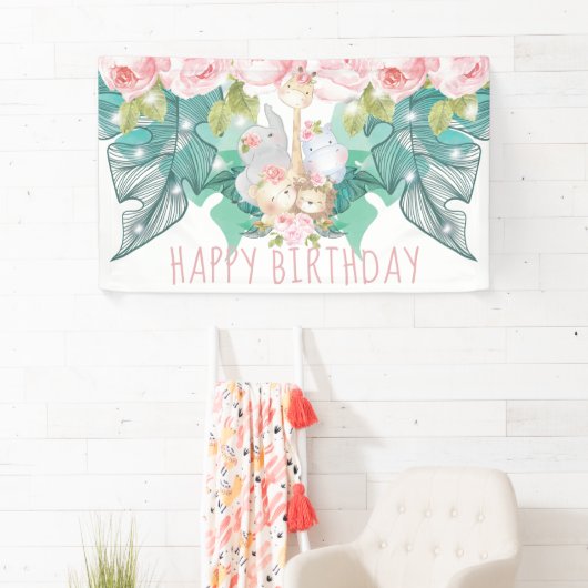 Happy Birthday Jungle Animals Girl Geburtstag Banner (Insitu)