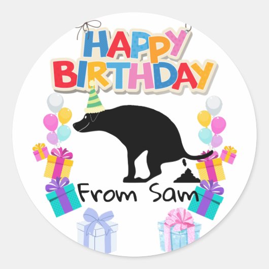 Happy Birthday kackend Hund Runder Aufkleber (Vorderseite)