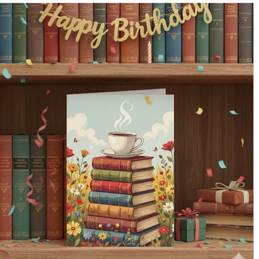 Happy Birthday | Kaffee und Bücher Karte