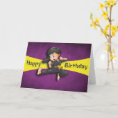 Happy Birthday Karate Kicking Girl Karte (Gelbe Blume)