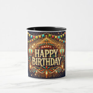 Happy Birthday Karneval Glühbirnen Tasse