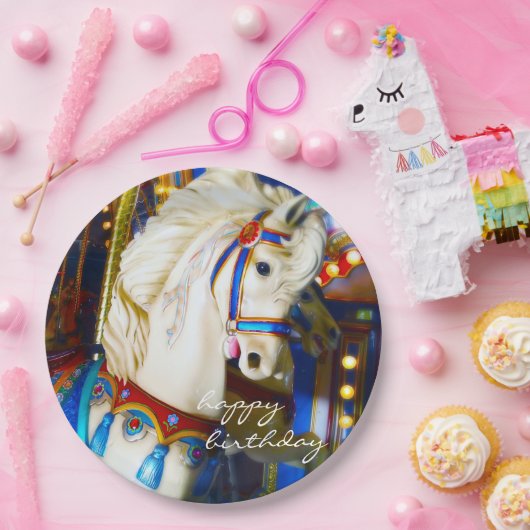Happy Birthday Karneval Karussell Pferd Foto Spaß Pappteller (Party)