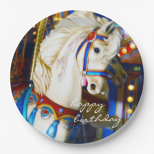 Happy Birthday Karneval Karussell Pferd Foto Spaß Pappteller (Vorderseite)