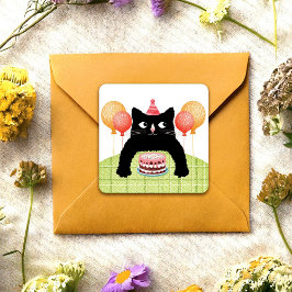 Happy Birthday Katze, Kuchen und Ballons Aufkleber