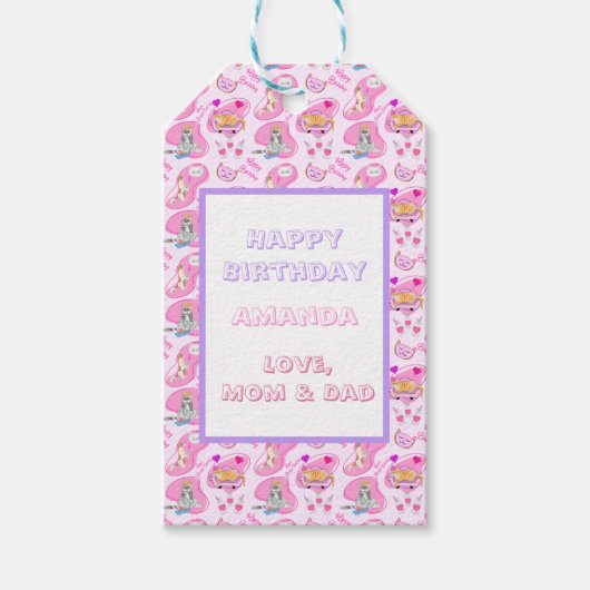 Happy Birthday Katzen haben ein Party Geschenkanhänger (Vorderseite)