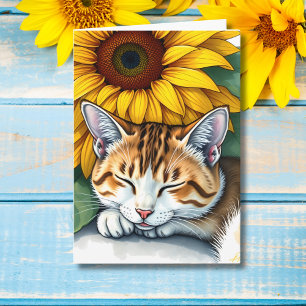 Happy Birthday   Katzenkatze und Sonnenblumen Karte