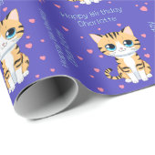 Happy Birthday Kawaii Cat Personalisierte Geschenk Geschenkpapier (Rolleneckpunkt)