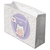 Happy Birthday Kawaii Katze mit Liebe Herz Große Geschenktüte (Rückseite Schrägansicht)