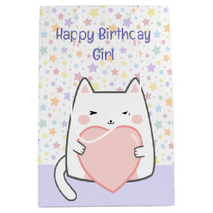 Happy Birthday Kawaii Katze mit Liebe Herz Mittlere Geschenktüte
